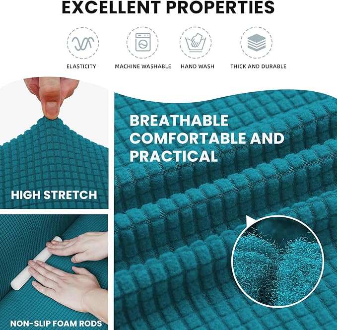 LURKA Stretch Chair Sofa Slipcovers 1 Piece Couch Covers for Sofa Furniture Protector Full Sofa Covers with Elastic Bottom for Kids and Dog (Small,Peacockblue)