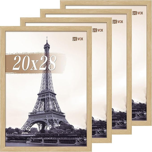 VCK 20x28 Picture Frame Set of 4 - Oak, Gallery-Quality Wood Poster Frames, 1.1-Inch Wide Border, Polished Plexiglass, Vertical or Horizontal Wall Display for Photo/Art/Prints, Natural Oak