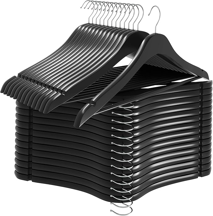 Utopia Home Premium Wooden Hangers 90 Pack - Durable & Slim Coat Hanger - Suit Hanger with 360-Degree Rotatable Hook - Wood Hangers with Shoulder Grooves (Black Color)