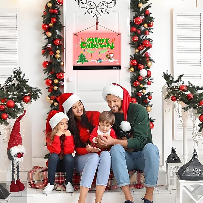 LED Magnetic Note Board with Colors, 11.8"X15.7" 4 Modes & 7 Colors Acrylic Dry Erase Board with Light, Include Hanging Chain, Led Drawing Board for Kids with Stand, Soft Cloth, 8 Markers