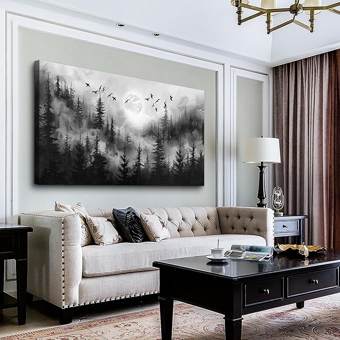 Lapremoly Forest Tree Painting for Living Room Modern Landscape Wall Art Canvas Prints Black And White Pictures Home Decor Bedroom Bathroom Office Large Wall Decor Artwork Ready To Hang 30"X60"