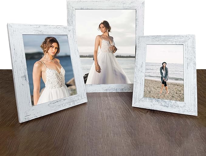 4x6 Picture Frame Set of 4, High Definition Glass Distressed White Frame, 4 x 6 Photo Frames for Tabletop Display and Wall Mounting