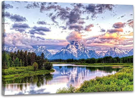 SKASNFAI Grand Teton Wall Art Mountain Art Pictures Wall Decor National Park Canvas Painting Contemporary Landscape Poster Framed for Bedroom Home (12x16 inch)