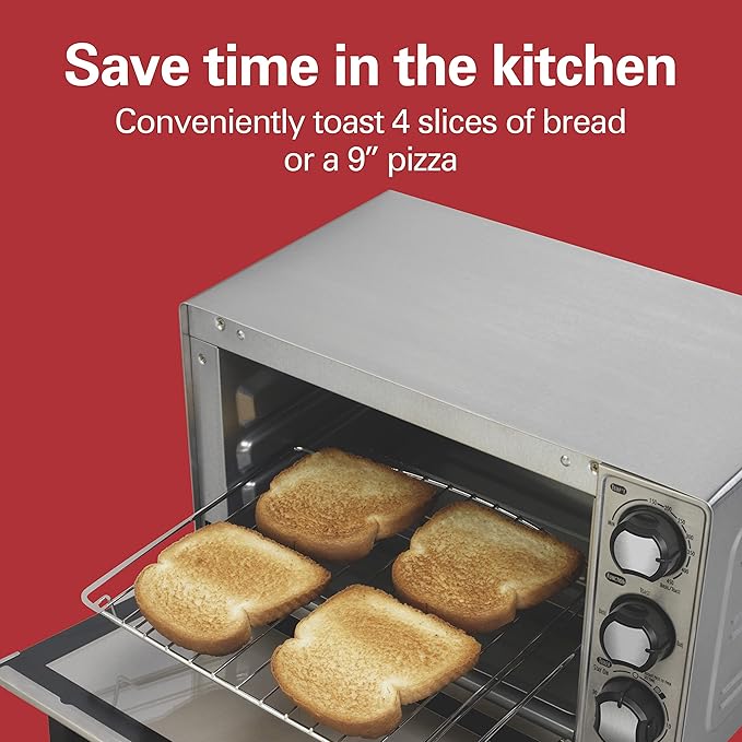 Hamilton Beach Countertop Toaster Oven & Pizza Maker Large 4-Slice Capacity, Stainless Steel (31401)