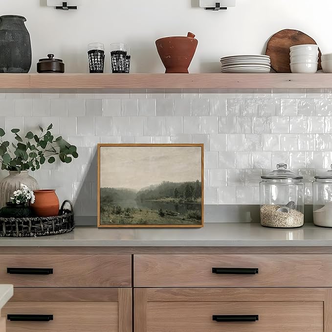 Floating Framed Canvas Wall Art, Vintage Wild Field Oil Painting Pictures Prints, Modern Farmhouse Natural landscape Wall Decor for Living Room Bedroom Dining Room Office Decor 8x10 inch