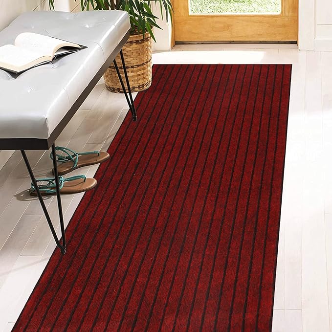 3' x 77' Runner Rugs with Rubber Backing, Indoor Outdoor Utility Carpet Runner Rugs, Stripe Red, Can Be Used as Aisle for The RV and Boat, Laundry Room and Balcony