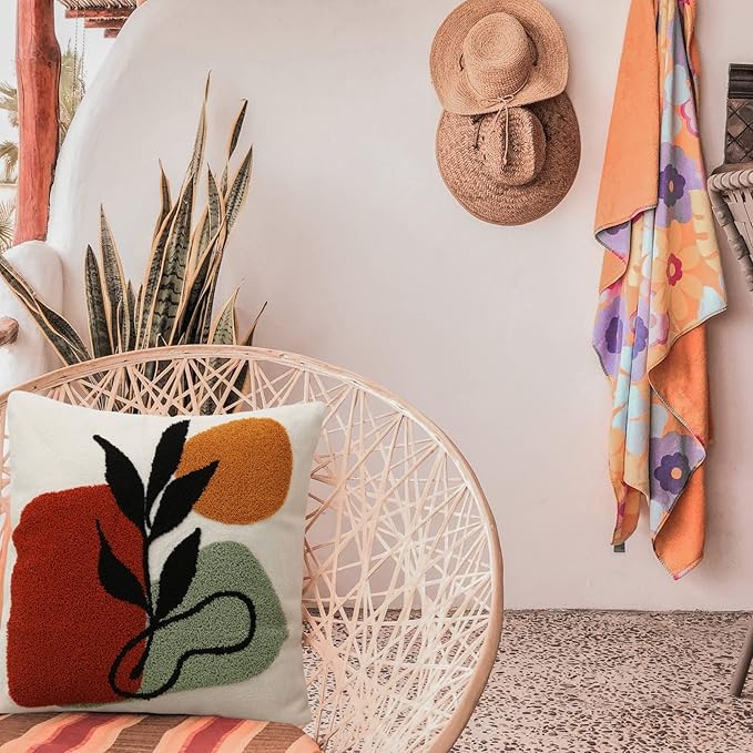 Merrycolor Abstract Boho Tufted Throw Pillow Covers 18x18 Mid Century Modern Pillow Covers Boho Pillows Decorative Throw Pillow Case Minimalist Bohemian Aesthetic Pillow Covers for Bed Couch Home,1PC