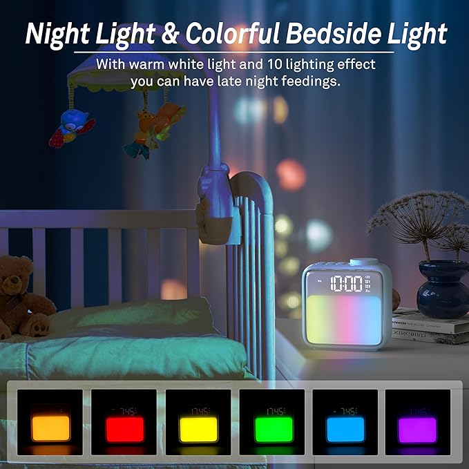 AIRIVO Alarm Clock Night Lights, Rechargeable Alarm Clock for Bedrooms, 6 Scenes & White Noise Sync, Dual Alarms & Snooze, for Heavy Sleepers, Gifts for Kids Teens (Blue)