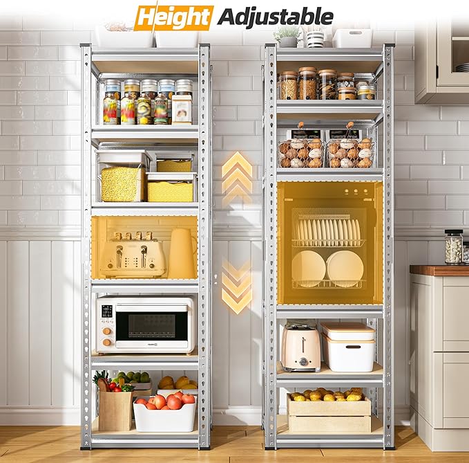 REIBII Storage Shelves 6 Tier Garage Shelving Heavy Duty Metal Shelving Loads 2250LBS Adjustable Garage Shelves for Warehouse Pantry Kitchen Closet 16" W x 16" D x 72" H, Silver