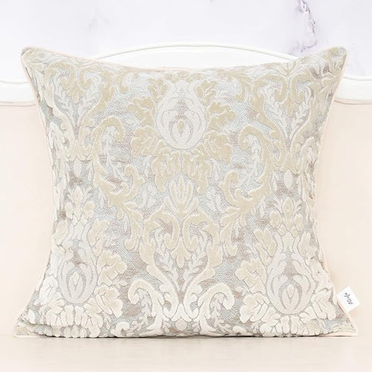 Alerfa Boho White Floral Throw Pillow Cover 18x18 Inch Cut Velvet Sqaure Luxury Embroidered Decorative Pillow Cover for Couch Living Room Bedroom