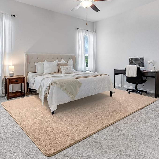 Soft Rugs for Living Room 5x7 Beige, Minimalist Area Rug for Bedroom Nursery Dining Table Dorm, Throw Rugs for Men Boys Girls Kids Room Indoor Floor Carpets