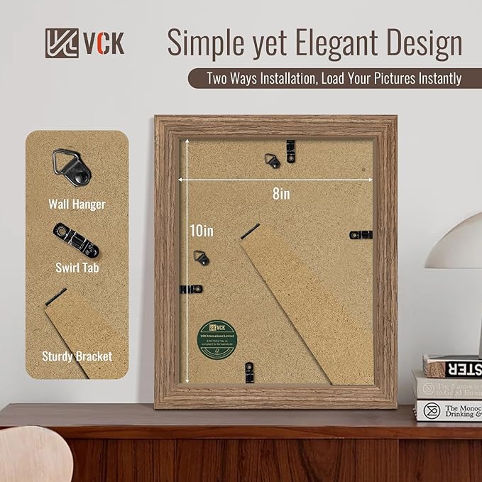 VCK 8x10 Picture Frame Set of 4 - Walnut, Gallery-Quality Wood Poster Frames, 1.1-Inch Wide Border, Polished Plexiglass, Vertical or Horizontal Wall & Tabletop Display for Photo/Art/Prints, Walnut