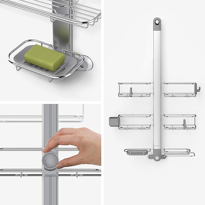 simplehuman Adjustable and Extendable Shower Caddy XL, Stainless Steel and Anodized Aluminum
