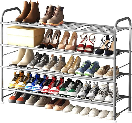 LINZINAR Shoe Rack 4 Tier Storage Organizer for Closet Entryway Metal Grey