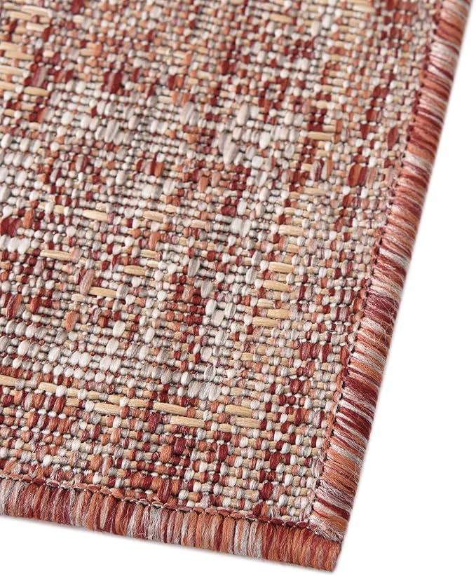 Unique Loom Outdoor Traditional Collection Area Rug - Valeria (10' Square, Rust Red/ Ivory)