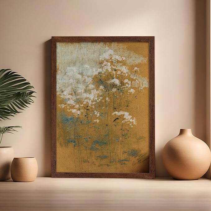 Poster Master Vintage Wild Flowers Poster - Retro Tonal Botanical Painting Print - Abstract Art - Floral Art - Farmhouse Art - Aesthetic Flower Shop or Living Room Wall Decor, 16x20 Brown Framed