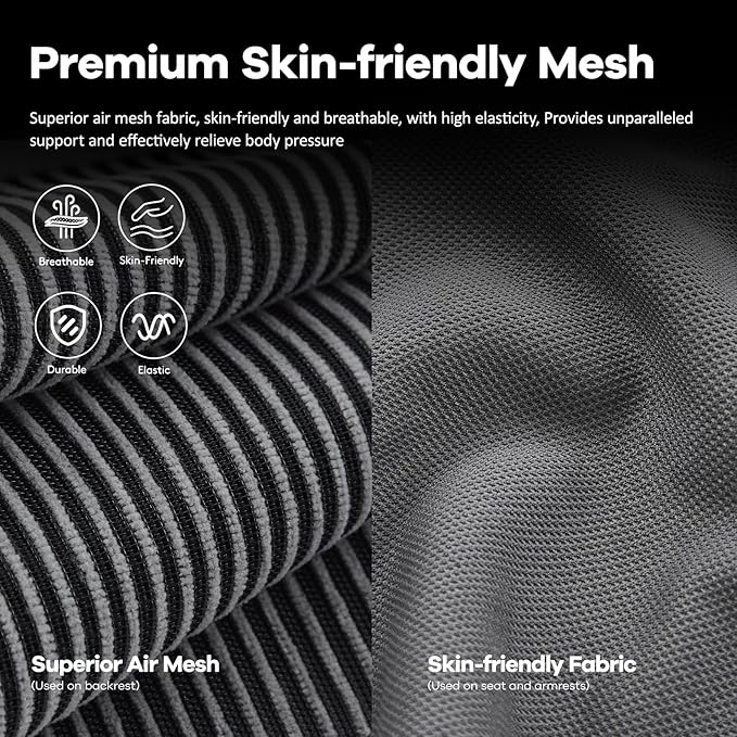 Office Chair,Ergonomic Desk Chair with Adjustable Lumbar Support, Mesh High Back Computer Chair with Flip-up Armrests,Rocking Tilt Rolling Swivel Executive Chair for Home Office Grey