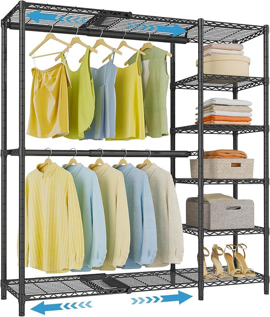 VIPEK X2 Expandable Reach-in Closet Racks Adjustable from 3'3" to 4'8" Portable Open Walk-in Closet Rack System with Flexible Shelves and Hanger Rods Clothing Rack for Hanging Clothes, Black