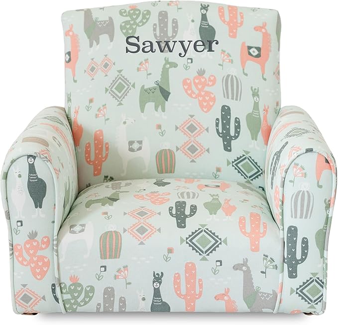 Toddler Personalized Armchair, Kids Upholstered Rocking Chair with Personalization, Toddler Chair with Personalized Name, Comfy Child Armchair, (Llama Print, Rockers)