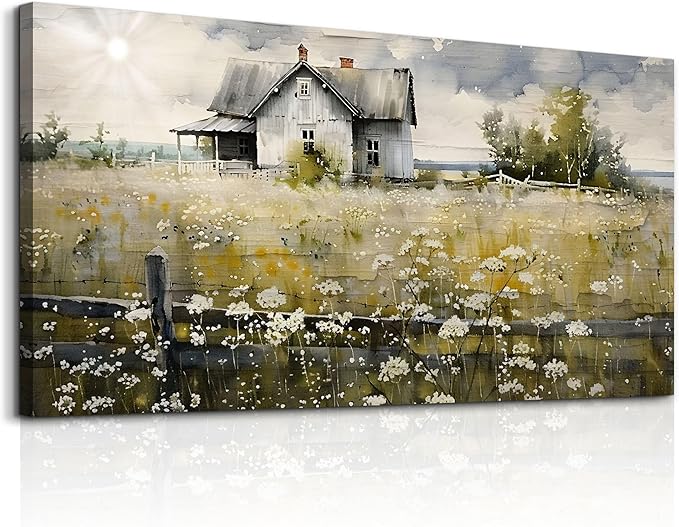 FUHAIHUA Canvas Wall Art For Living Room Large Wall Decor For Office Bedroom Wall Decor Art Watercolor Pictures Rural Landscape Paintings Mural Farmhouse Modern Wall Artwork Decorations 30x60 In