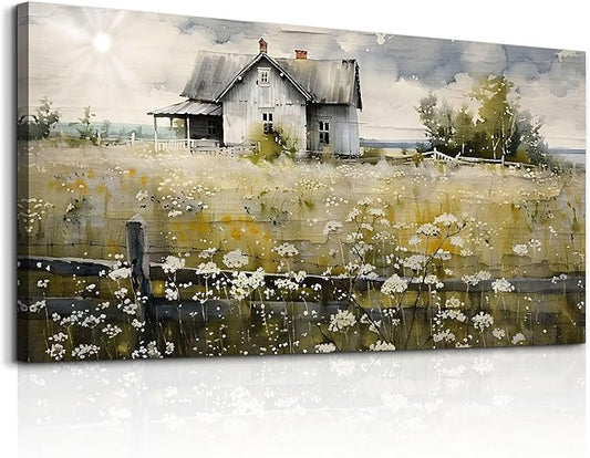 FUHAIHUA Canvas Wall Art For Living Room Large Wall Decor For Office Bedroom Wall Decor Art Watercolor Pictures Rural Landscape Paintings Mural Farmhouse Modern Wall Artwork Decorations 30x60 In
