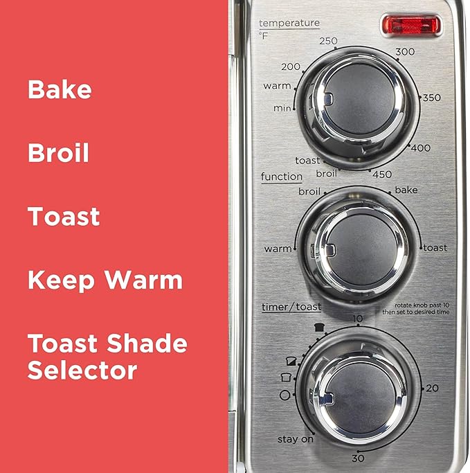 BLACK+DECKER 4-Slice Convection Oven, Stainless Steel, Curved Interior Fits a 9 inch Pizza, TO1313SBD