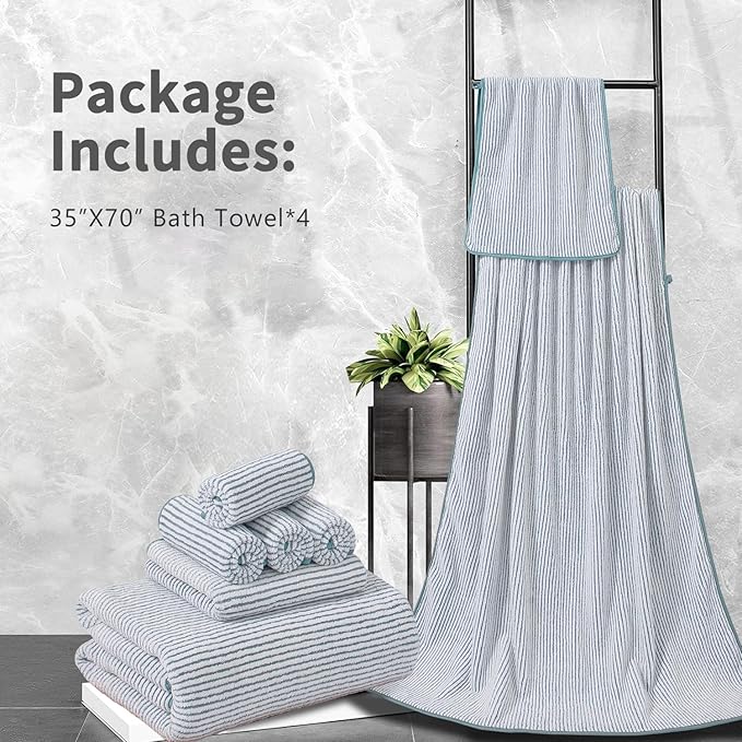 4 Piece Bath Towel Set 35"x70"Oversized Bath Towel for Bathroom Ultra Soft Fluffy Extra Large Bath Sheet Luxury Premium Bathroom Towel Highly Absorbent Quick Dry Shower Towel for Hotel Spa,Lake Blue