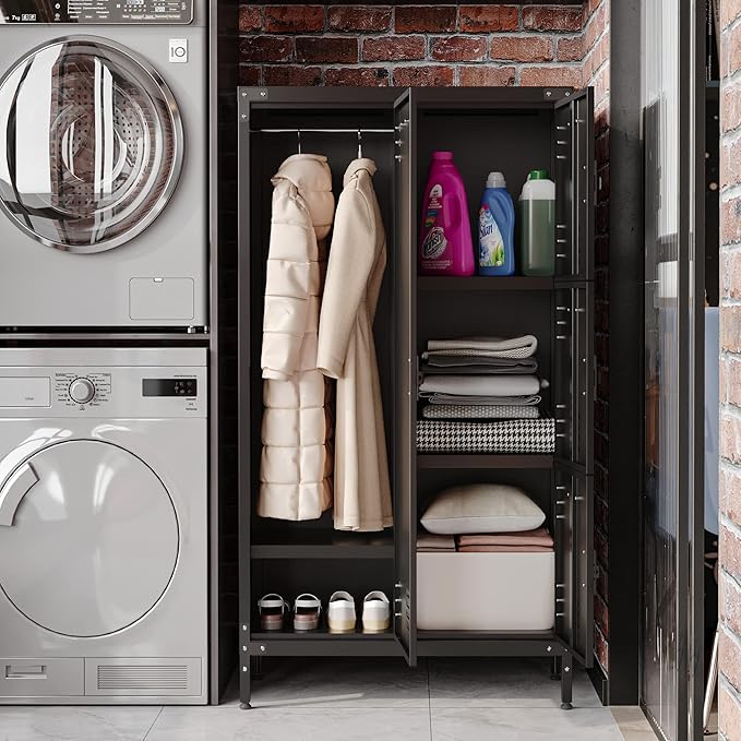 Metal Storage Cabinet, Storage Locker Employees Locker with 4 Doors, 55" Height Steel Cabinet with Lockable Doors, Storage Cabinet with Adjustable Feet for Home Office Gym.