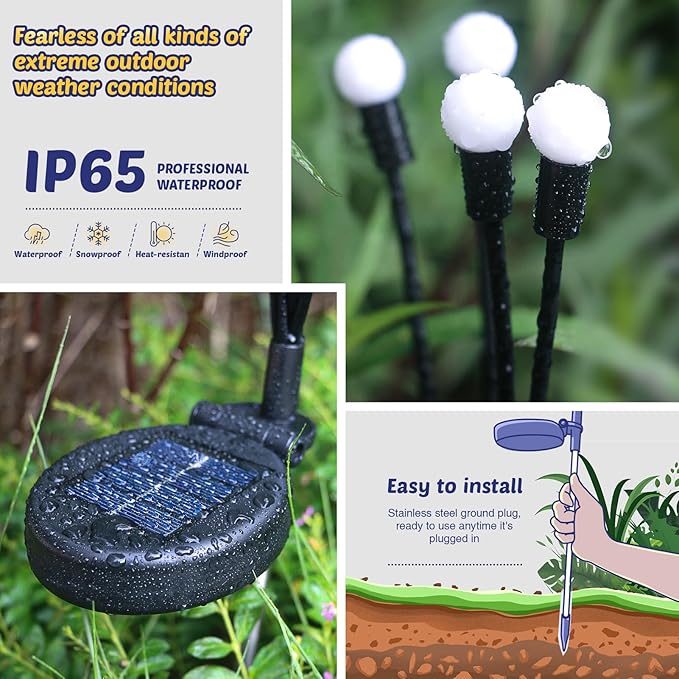 Solar Firefly Lights 2 Pack 16 LED Lights 2 Lighting Modes for Garden, Patio and Yard Solar-Powered LED Lights (Warm White)