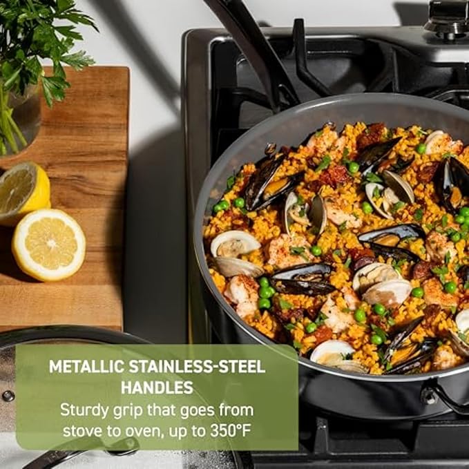 T-Fal Preserve Ceramic Nonstick Saute Pan with Lid 5.5 Qt, Oven and Broiler Safe up to 350°F Cookware, Frying Pan, Stay-Cool Handle, Skillet Pots and Pans, Black