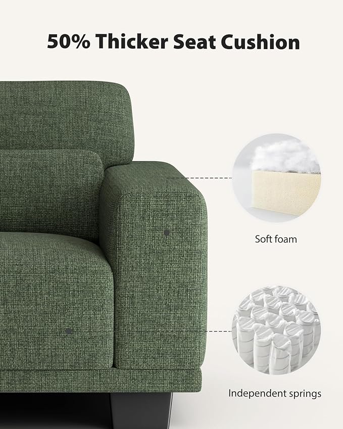 Pipishell Modern Accent Chair, Oversized Armchair with Thick Cushion & Wide Seat Armrests, Reading Chairs Comfy Arm Chair, Removable Sofa Cushion and Cover,Easy to Install, Green