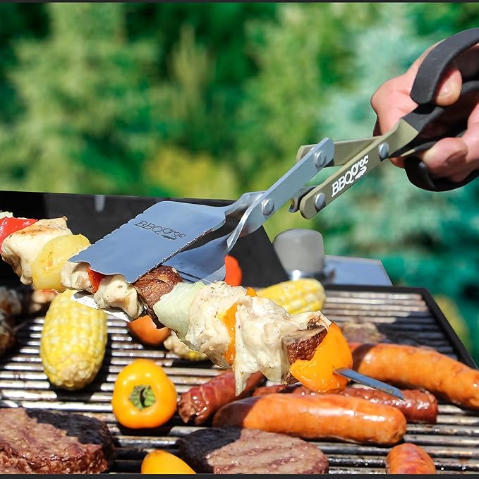 BBQ Croc 3-in-1 Barbecue Tool Pack - 15-inch & 18-inch with Light - Extra Light Tongs, Spatula and Grill Scraper (18 inch + 15 inch with Flashlight)