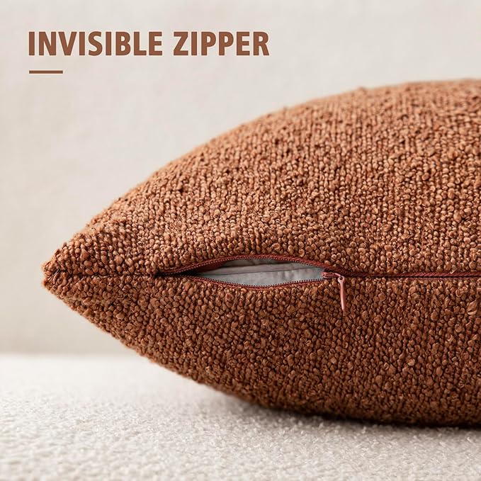 Foindtower Set of 2, Decorative Textured Boucle Throw Pillow Covers Accent Solid Pillow Cases Neutral Couch Cushion Case for Chair Sofa Bedroom Living Room Home Decor 16x16 Inch Burnt Orange Hazel