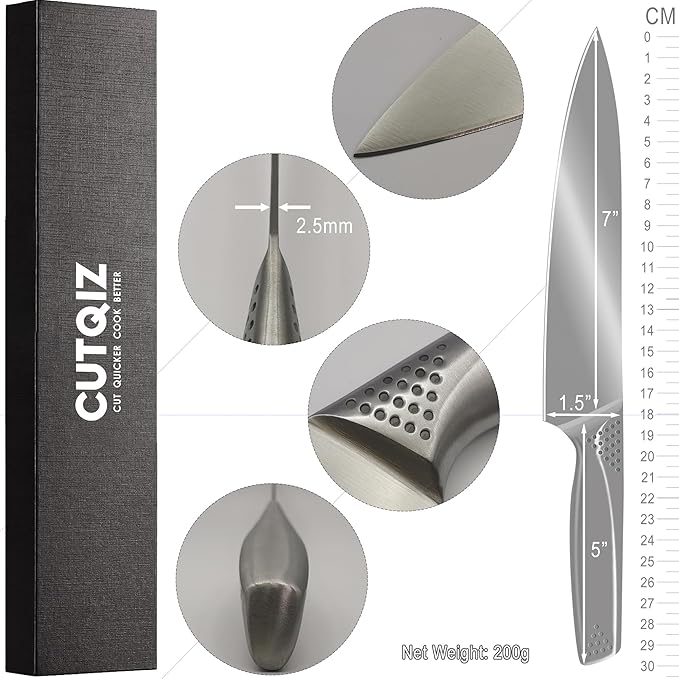 7-Inch Kitchen Essential Chef's Knife, Steel Seamless Handle