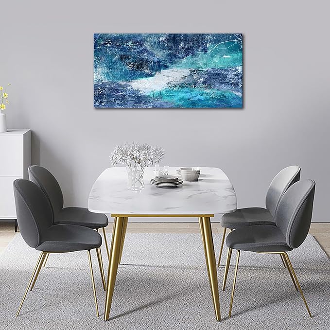 NINEASO Blue Abstract Canvas Wall Art - Turbulent Abstract Ocean Picture Blue Green Teal Wall Decor Roaring Waves Canvas Painting Abstract Prints Artwork for Living Room Bedroom Decoration 20" x 40"
