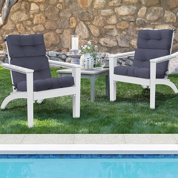 Set of 2 Outdoor High Back Chair Cushions 44"x 22",Water Repellent Rocking Seat Cushions Replacement, Seat/Back Chair Cushions for Patio,Porch,Balcony and Indoor - Textured Navy