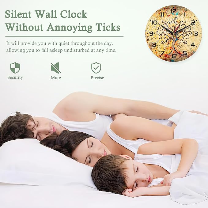 Vintage Wall Clocks Battery Operated,Life of Tree Clock for Living Room,Decorative Wall Clock for Living Room,Bedroom,Bathroom,Kitchen,10 Inch