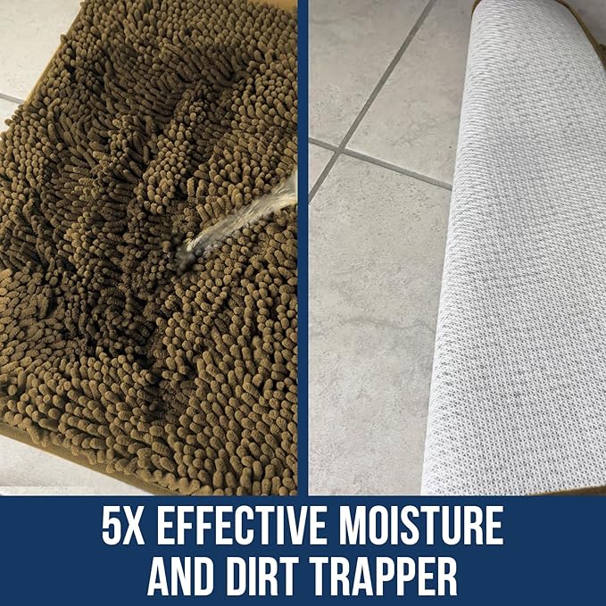 Muddy Mat Chenille Bathroom Rugs Quick Dry Microfiber Mats Non Slip Washable, Extra Thick, Soft and Highly Absorbent Bath Mats for Bathroom, Kitchen, and Shower Floor - Beige Large 35"X24"