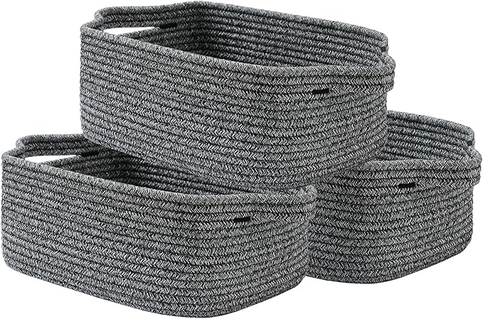 KALLAX Small Woven Basket, 14 x 10 x 5.6 Inches, Small Storage Baskets for Organizing, Gift Baskets Empty, Cute Rope Shelf Closet Storage Bins for Shelves, Dog Toy Basket, Mixed Black