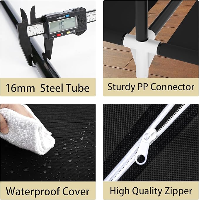 LOKEME Portable Closet, Portable Closets for Hanging Clothes with 3 Hanging Rods and 6 Storage Shelves and 4 Side Pockets, Black Wardrobe Closet Easy to Assemble and Strong and Stable