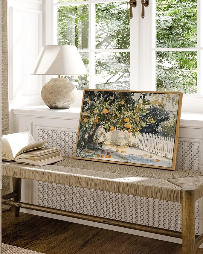 InSimSea Framed Canvas Wall Art Vintage Decor, Orange Trees Art Room Decor Aesthetic, Classic Rustic Farmhouse Wall Decoration for Bedroom Living Room Bathroom Gallery, 16x24inch