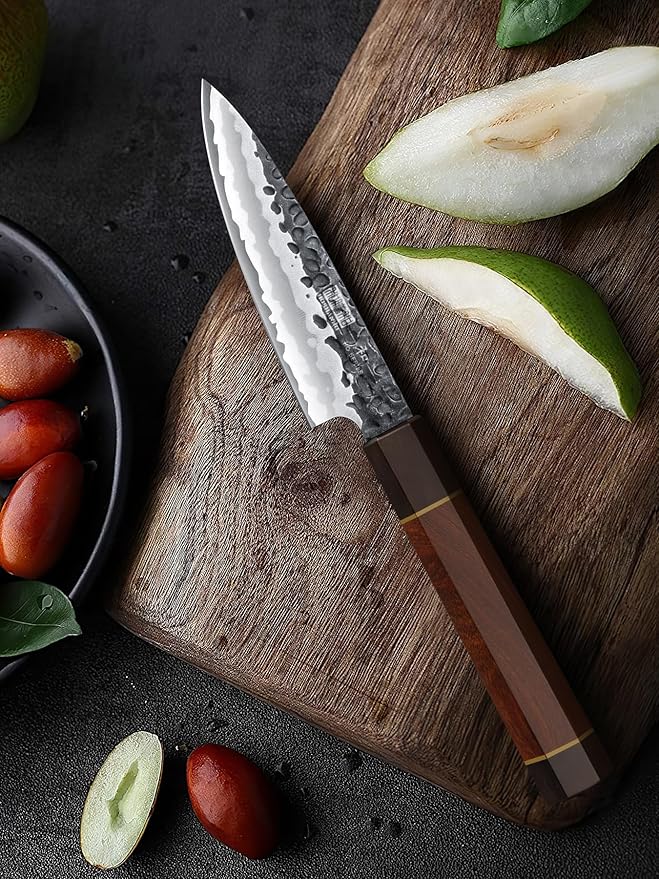 Paring Knife 3.75 Inch Peeling knife, Razor Sharp Japanese High Carbon Steel Small Kitchen Knife, Hand Forged Fruit Knives for Peeling & Coring with Ergonomic Handle