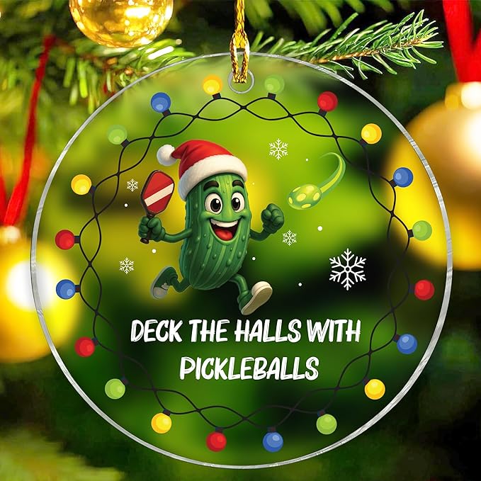 Pickleball Ornament 2025 - Acrylic Pickleball Ornaments For Christmas Tree Decoration - Funny Pickle Ball Gifts For Woman, Men, Player, Coaches, Sport Lovers - Sports Ornaments Christmas Hanging Decor