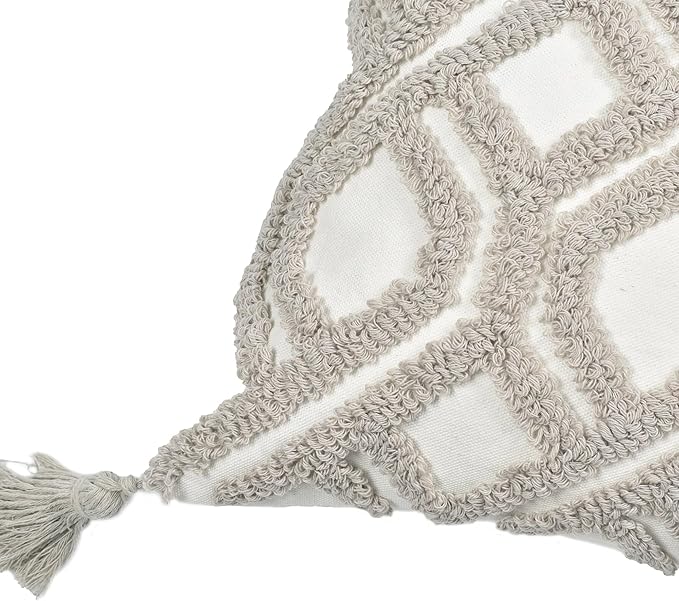 Boho Pillow Covers 18X18 Inch Boho Tufted Throw Pillow Covers Decorative Tassels Cushion Cover Farmhouse Pillow Case for Couch Sofa Bed Living Room Bedroom, Taupe