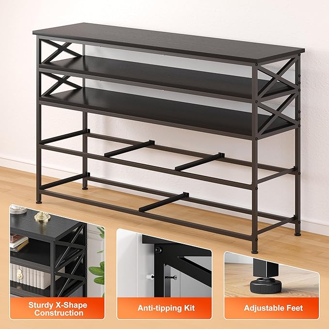 Dresser TV Stand for 50" TV, Sturdy Dresser for Bedroom with 5 Fabric Drawers and 3 Wood Open Shelves, Chest of Drawers Storage Dressers for Entryway, Closet, Grey, 11.8" D x 39.4" W x 38.4" H