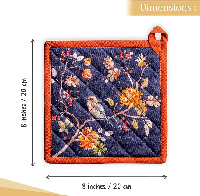 Maison d' Hermine Pot Holders 100% Cotton Heat Resistant Potholders 8" x 8" Hot Pads with Loop for Thanksgiving Christmas Decorations BBQ Cooking Baking Handling Hot Pans (Pack of 1, Kelim - Infinity)
