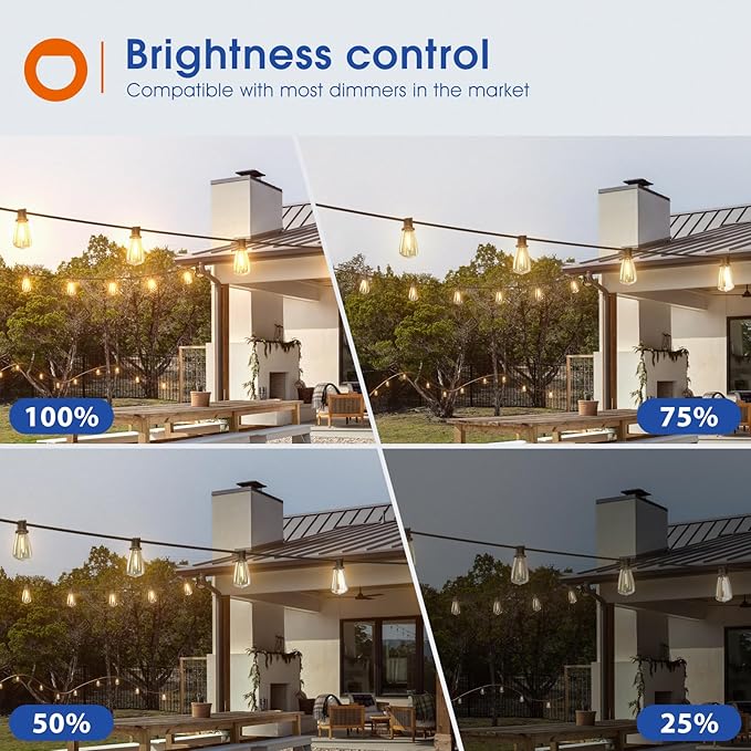 addlon 50FT LED Outdoor String Lights Waterproof Patio Lights with 27 Shatterproof ST38 Replaceable Bulbs(2 Spare), Dimmable Outside Hanging Light Connectable for Porch, Backyard, 2200K Warm Yellow