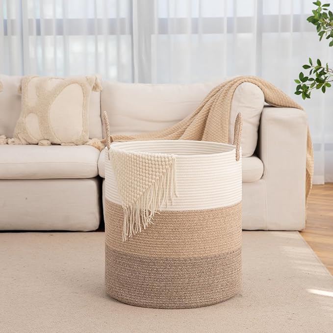 OIAHOMY 100L Laundry Hamper, Dirty Clothes Hamper for Bedroom, Collapsible Laundry Basket, Large Blanket Basket,Nursery Hamper with Handle, Blanket Storage for Living Room-18.5x21inches-Gradient Brown