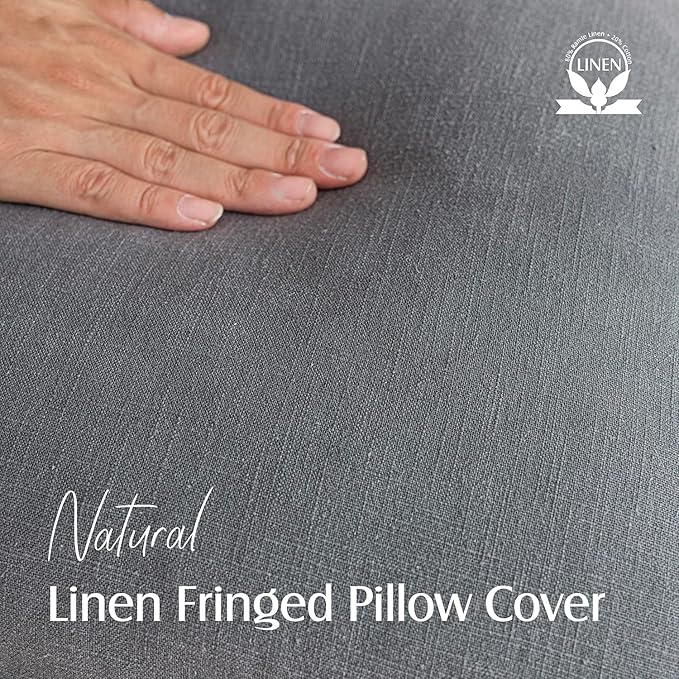 Foindtower Set of 2 Decorative Linen Fringe Throw Pillow Covers Cozy Boho Farmhouse Cushion Cover with Tassels Soft Accent Pillowcase for Couch Sofa Bed Living Room Home Decor, 16×16 Inch, Gray