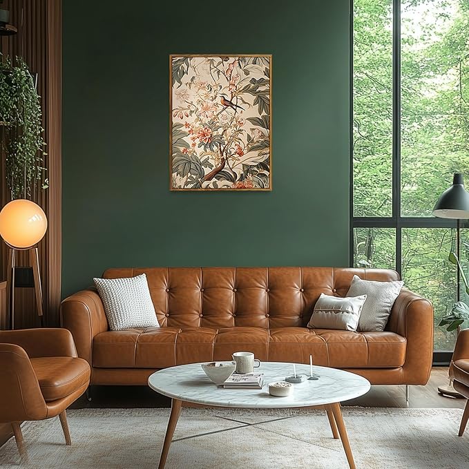 Djmwtb Framed Vintage Wall Art, Botanical Flower Wall Art,Birds Pictures Wall Decor,Nature Paintings Canvas Artwork Prints for Bedroom, Living Room 16x24in